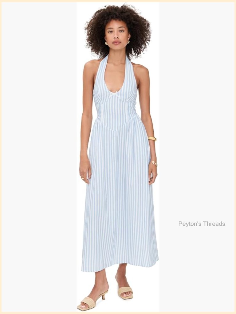 Midi A-Line Halter Dress With Gathered Waist And Pockets